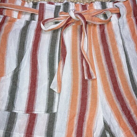 Indigo Rein, Linen Blend Striped Paper Bag Belted Shorts High Waist XL Beachy - Picture 2 of 8